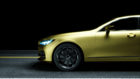 Car wrapped in golden carbon film